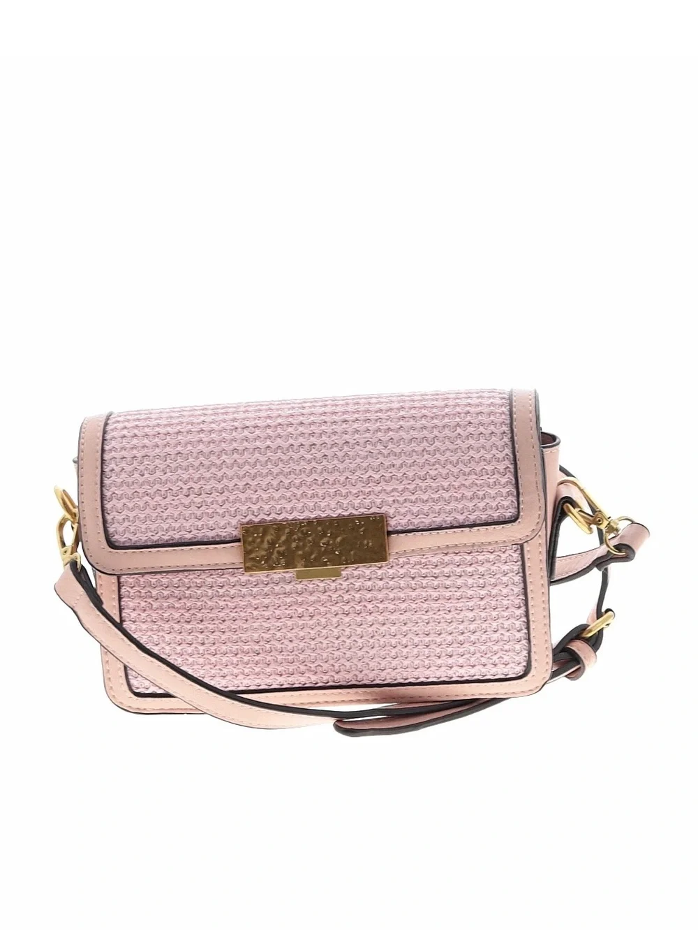 Elegant Pink Woven Crossbody Bag with Gold Hardware